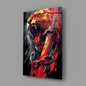 Roaring Tiger with Chained Sword Glass Wall Art