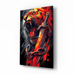 Roaring Tiger with Chained Sword Glass Wall Art