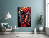 Roaring Tiger with Chained Sword Glass Wall Art