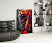 Roaring Tiger with Chained Sword Glass Wall Art