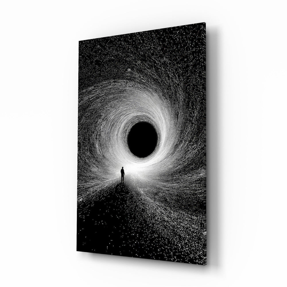 Lone Figure Before the Black Hole Glass Wall Art