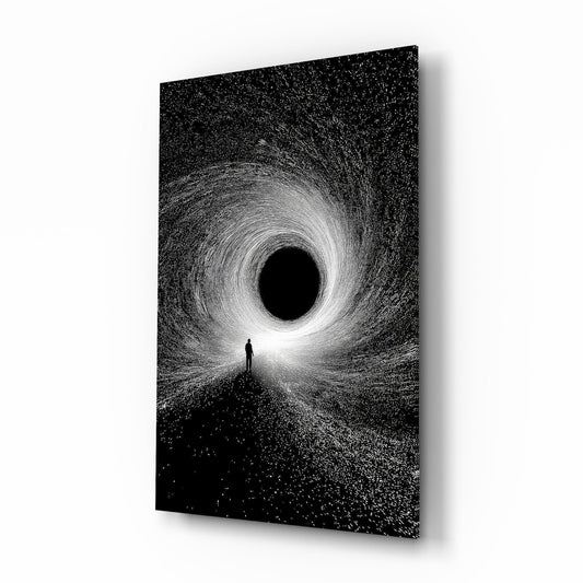 Lone Figure Before the Black Hole Glass Wall Art