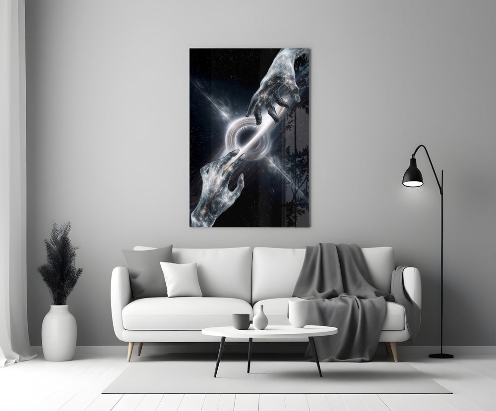Cosmic Hands Reaching Across a Black Hole Glass Wall Art