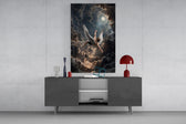 Icarus Falling Through Moonlit Clouds Glass Wall Art