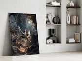Icarus Falling Through Moonlit Clouds Glass Wall Art