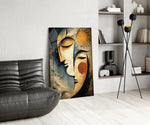 Sun and Moon Faces Cubist Textured Glass Wall Art