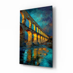 Roman Aqueduct at Dusk Impressionist Glass Wall Art
