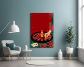 Roulette Wheel and Chess King Casino Illustration Glass Wall Art