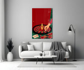 Roulette Wheel and Chess King Casino Illustration Glass Wall Art