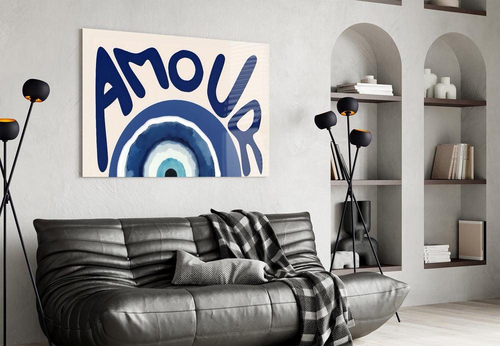 Amour Evil Eye Typography Glass Wall Art