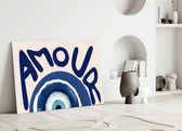 Amour Evil Eye Typography Glass Wall Art