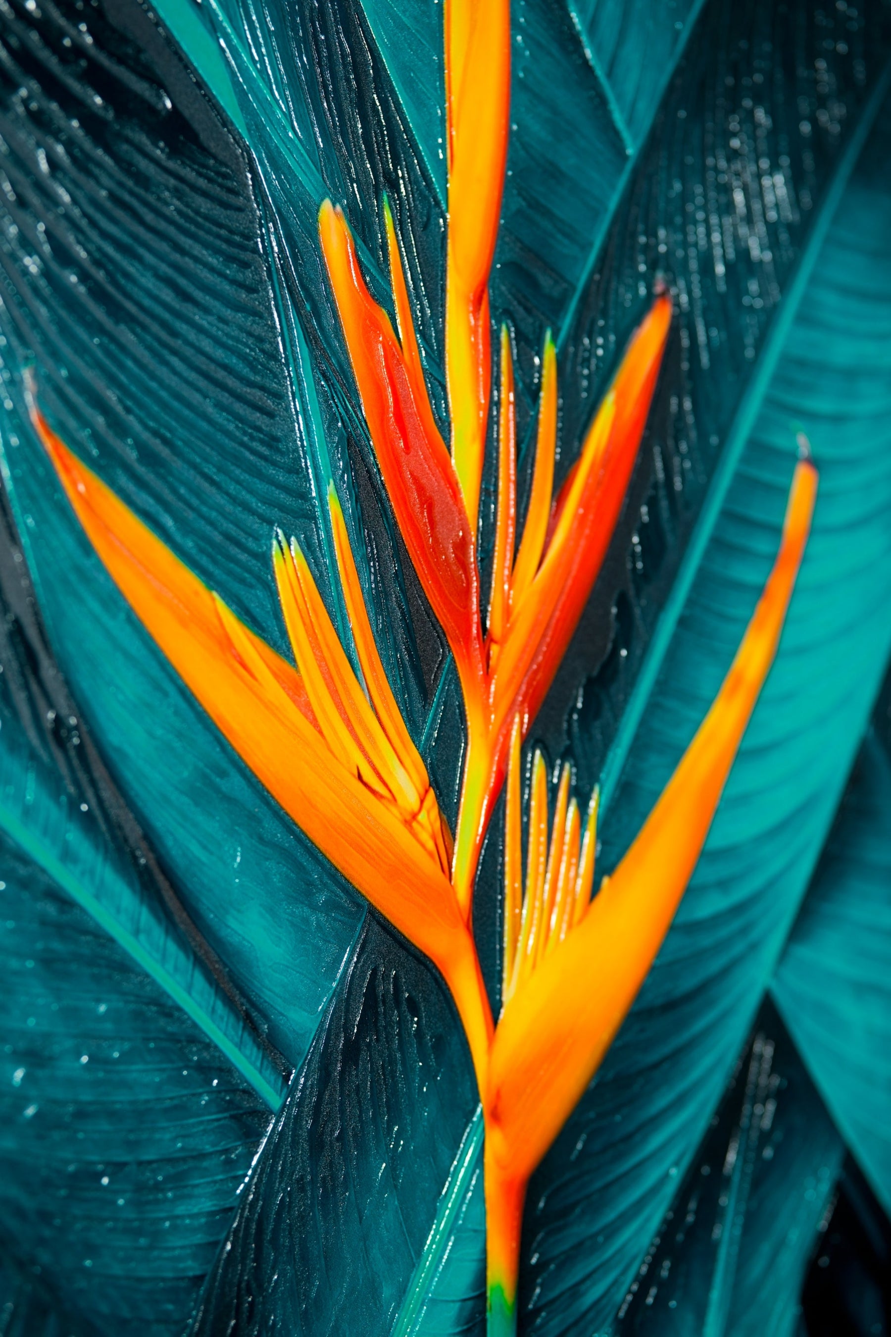 Teal Canopy Flame – 3D Kabartmalı, Parlak Laklı Alüminyum Tablo