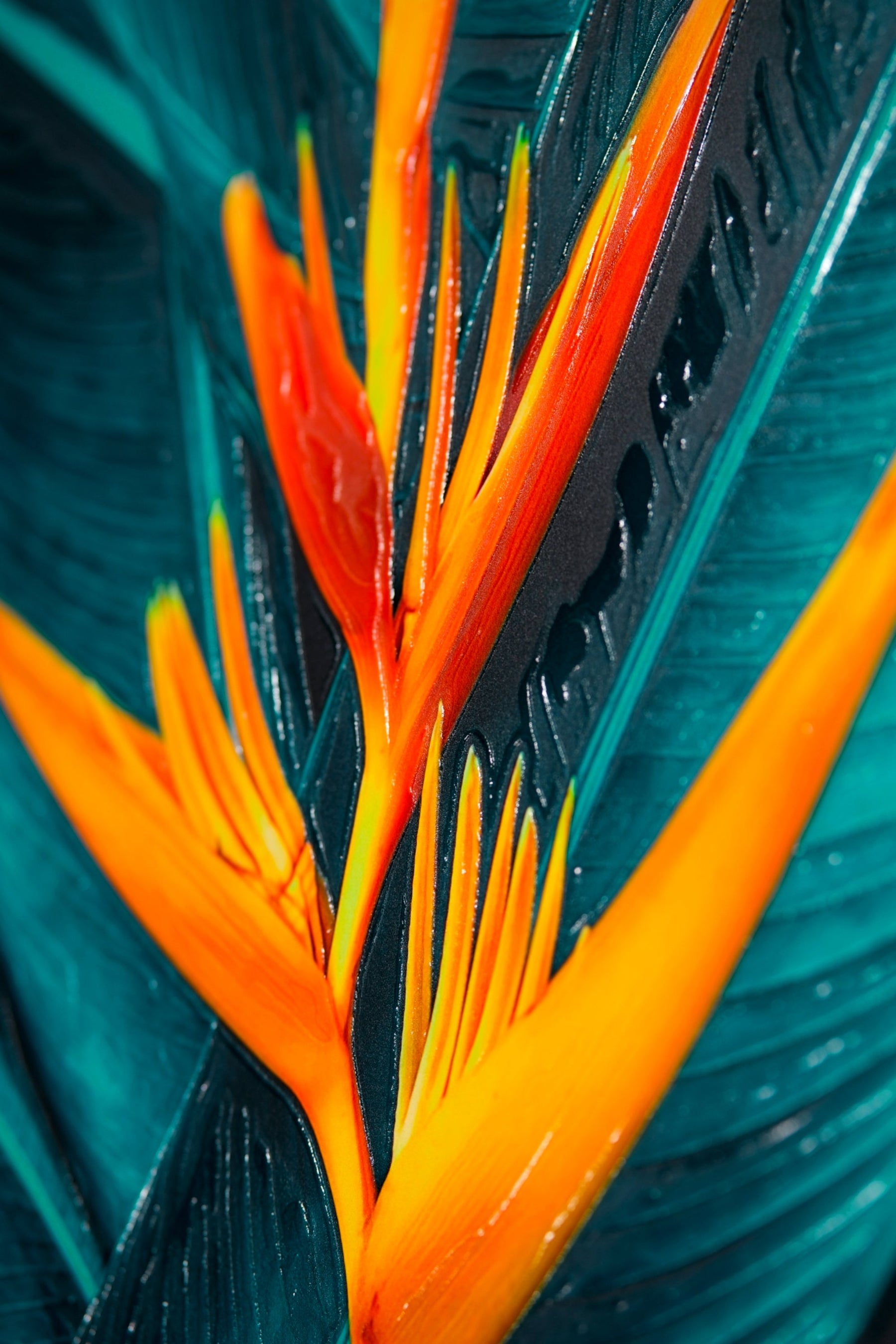 Teal Canopy Flame – 3D Kabartmalı, Parlak Laklı Alüminyum Tablo