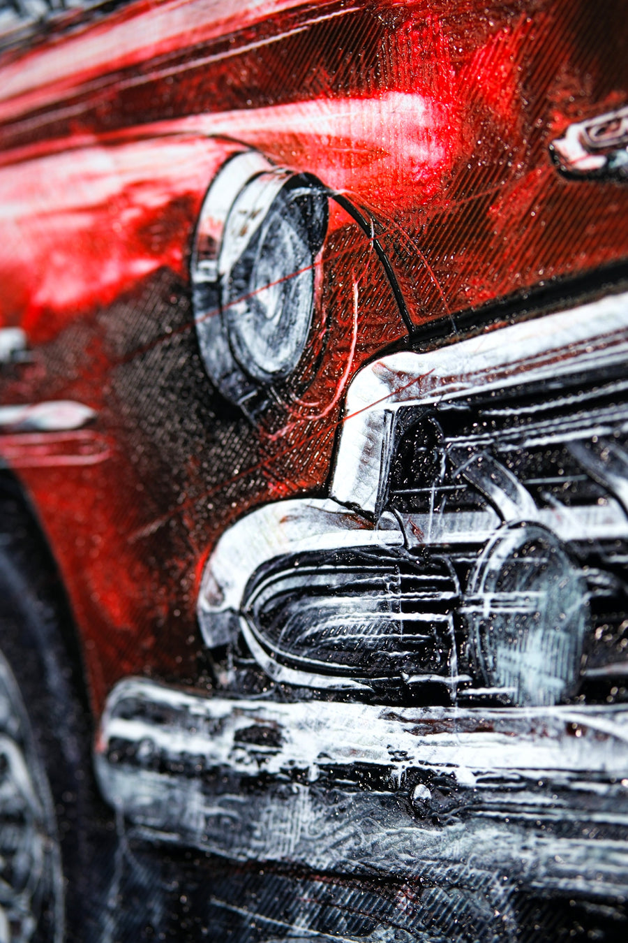 Crimson Chrome Classic — 3D Kabartmalı Premium Duvar Sanatı