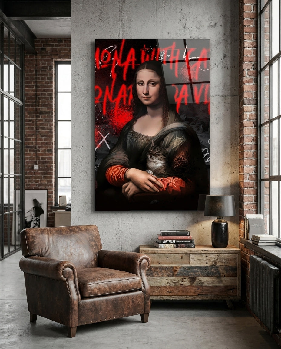 Mona Lisa, Kedi Sever Cam Tablo || Tasarımcı Koleksiyonu