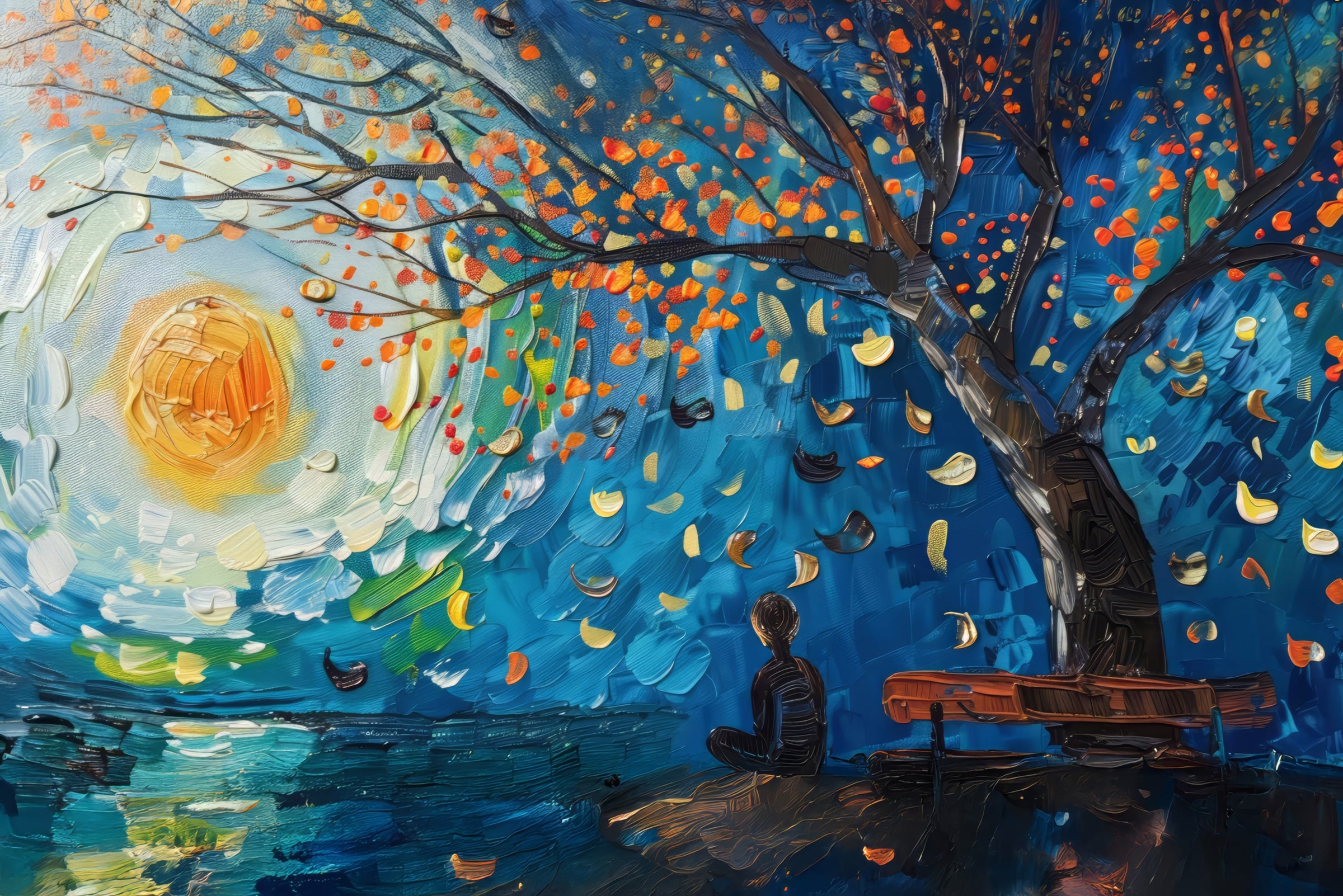 Dolunay Serenadı – 3D Kabartmalı Parlak Lak Alüminyum Tablo