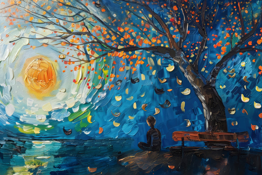 Dolunay Serenadı – 3D Kabartmalı Parlak Lak Alüminyum Tablo