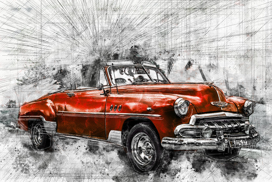 Crimson Chrome Classic — 3D Kabartmalı Premium Duvar Sanatı