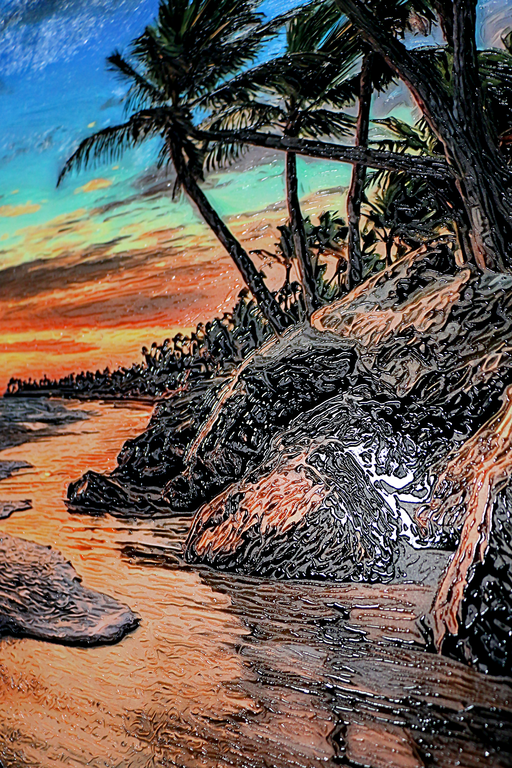 Tropic Dusk Symphony - Haptic 3D Embossed + High-Gloss Lacquer Print — 3D Kabartmalı Premium Duvar Sanatı