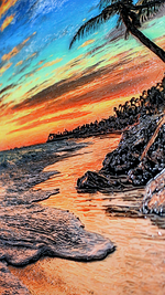 Tropic Dusk Symphony - Haptic 3D Embossed + High-Gloss Lacquer Print — 3D Kabartmalı Premium Duvar Sanatı