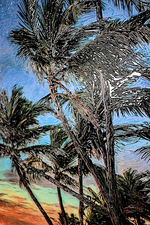 Tropic Dusk Symphony - Haptic 3D Embossed + High-Gloss Lacquer Print — 3D Kabartmalı Premium Duvar Sanatı