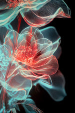 Cyan Ether Blooms — 3D Kabartmalı Premium Duvar Sanatı