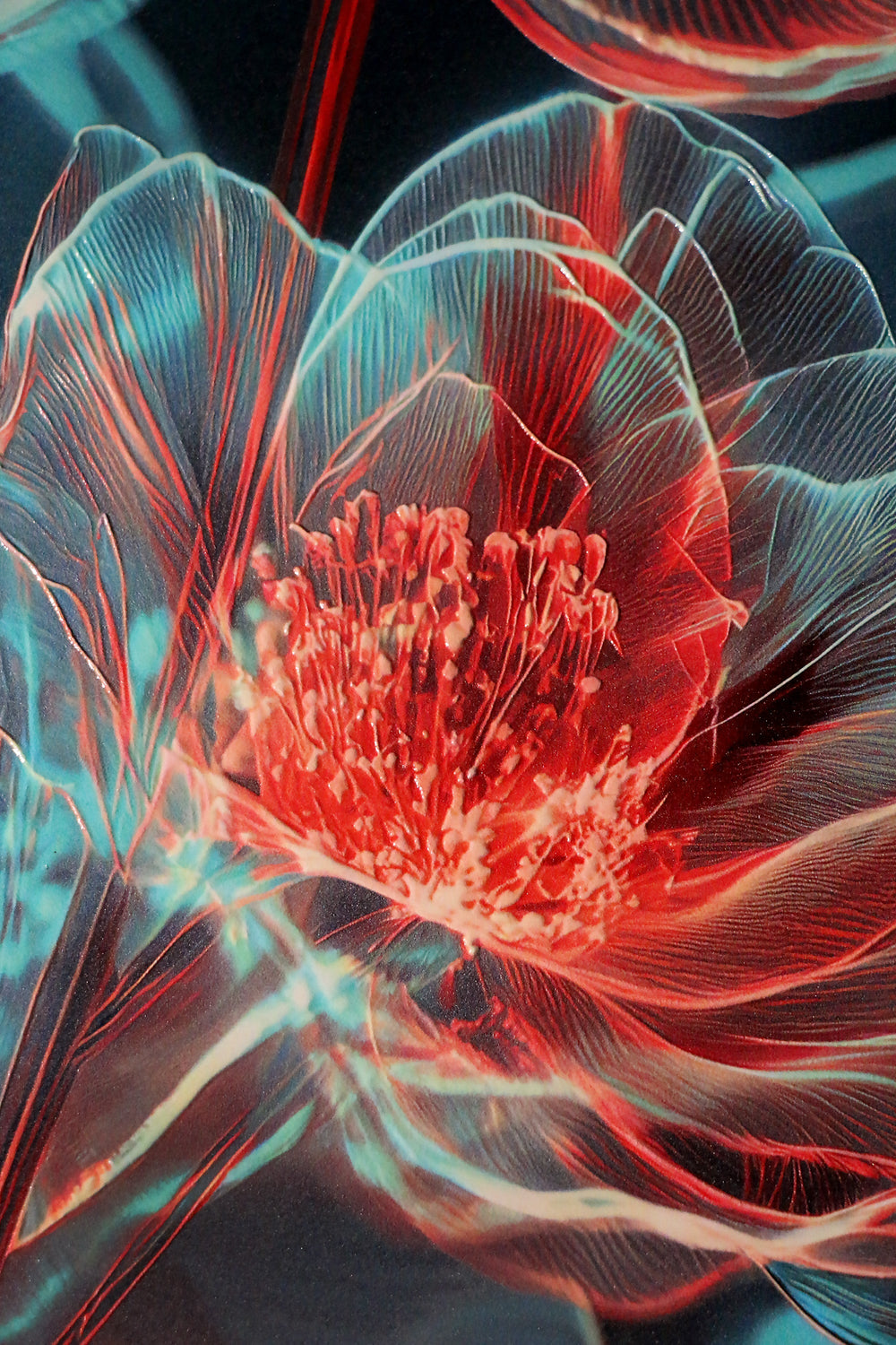 Cyan Ether Blooms — 3D Kabartmalı Premium Duvar Sanatı