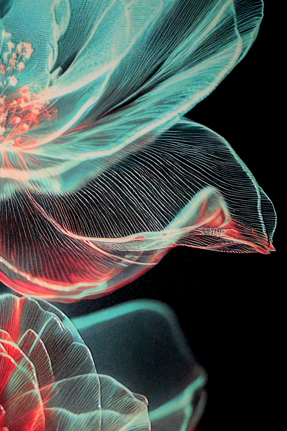 Cyan Ether Blooms — 3D Kabartmalı Premium Duvar Sanatı
