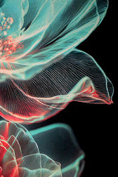 Cyan Ether Blooms — 3D Kabartmalı Premium Duvar Sanatı
