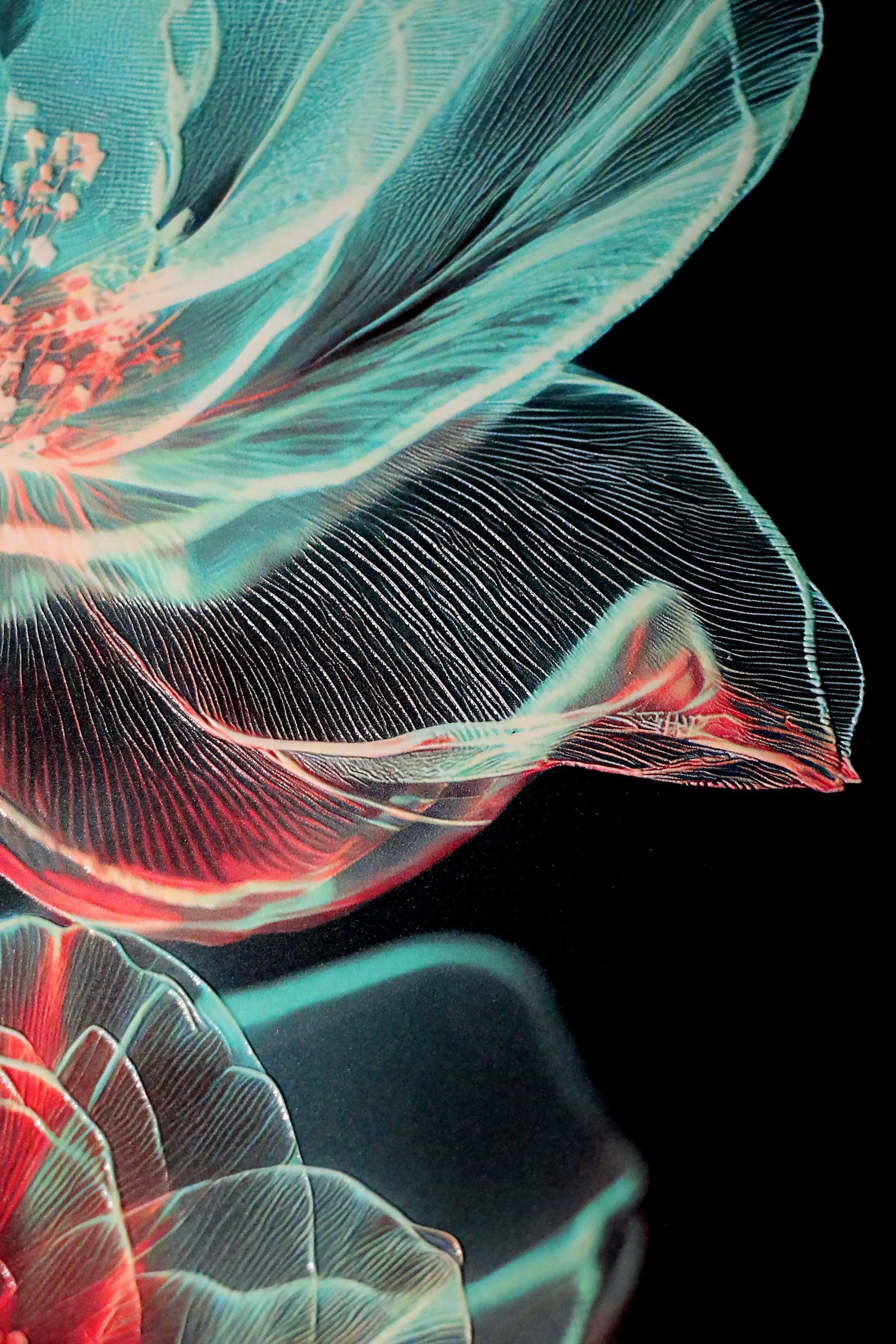 Cyan Ether Blooms — 3D Kabartmalı Premium Duvar Sanatı