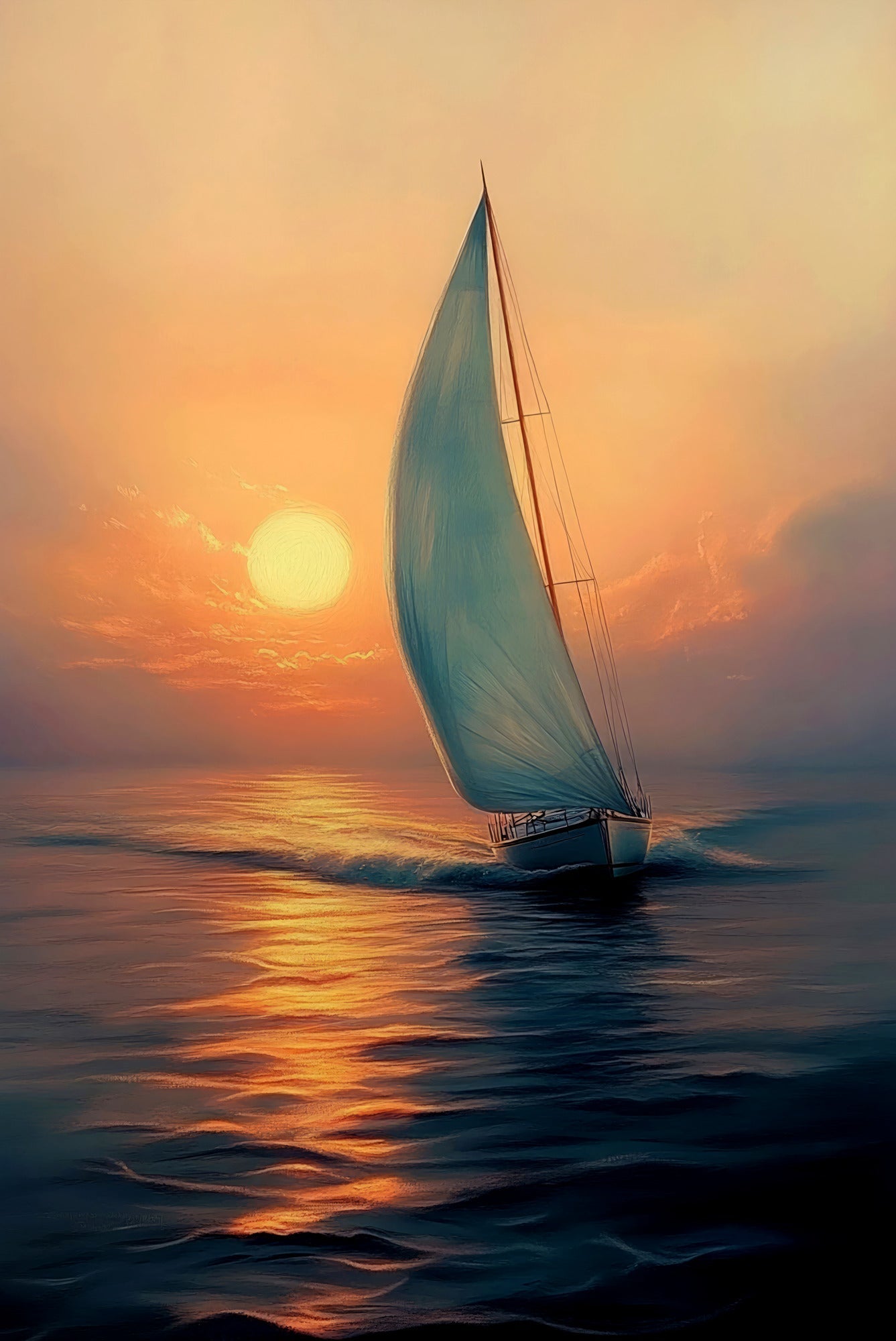 Azure Voyage: Altın Ufuk — 3D Kabartmalı ve Yüksek Parlaklıklı Premium Duvar Sanatı