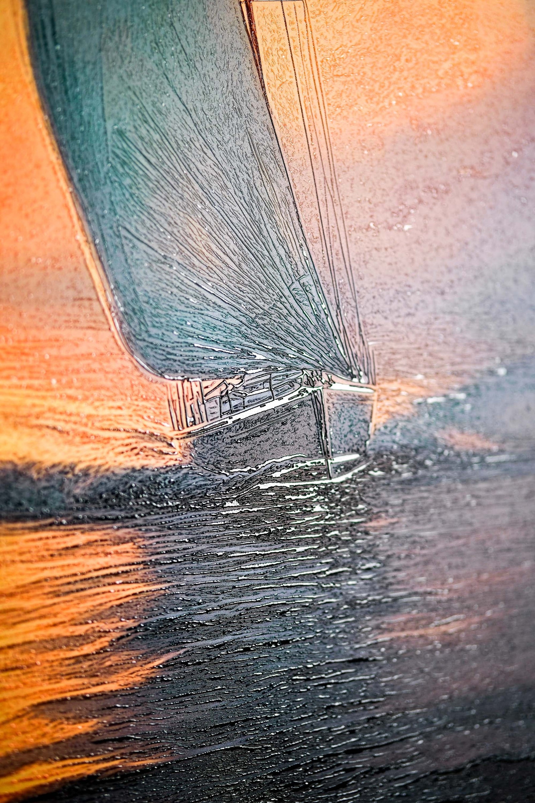 Azure Voyage: Altın Ufuk — 3D Kabartmalı ve Yüksek Parlaklıklı Premium Duvar Sanatı