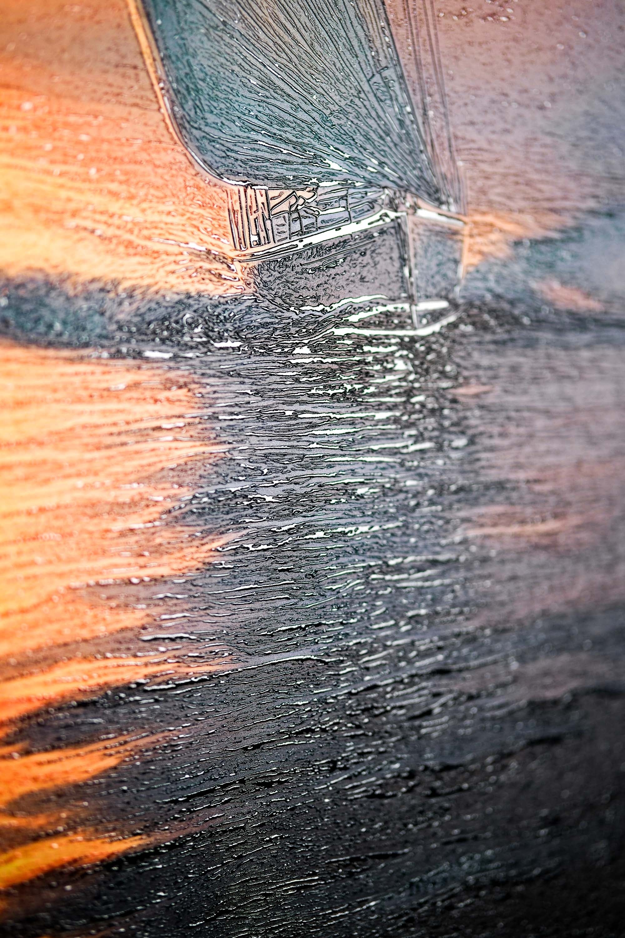 Azure Voyage: Altın Ufuk — 3D Kabartmalı ve Yüksek Parlaklıklı Premium Duvar Sanatı