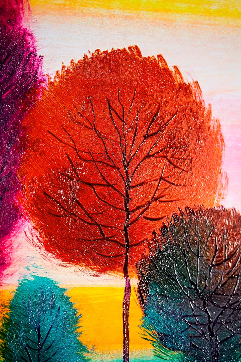 Radiant Chromatic Grove — 3D Kabartmalı Premium Duvar Sanatı