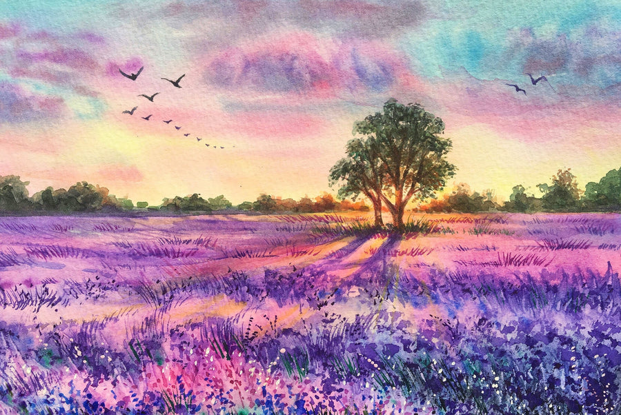 Lavender Sunset Tree — 3D Kabartmalı Premium Duvar Sanatı