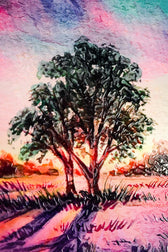 Lavender Sunset Tree — 3D Kabartmalı Premium Duvar Sanatı