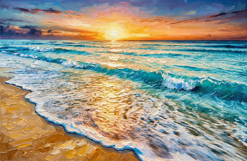 Turkuaz Kıyı Işıltısı — 3D Kabartmalı Premium Duvar Sanatı