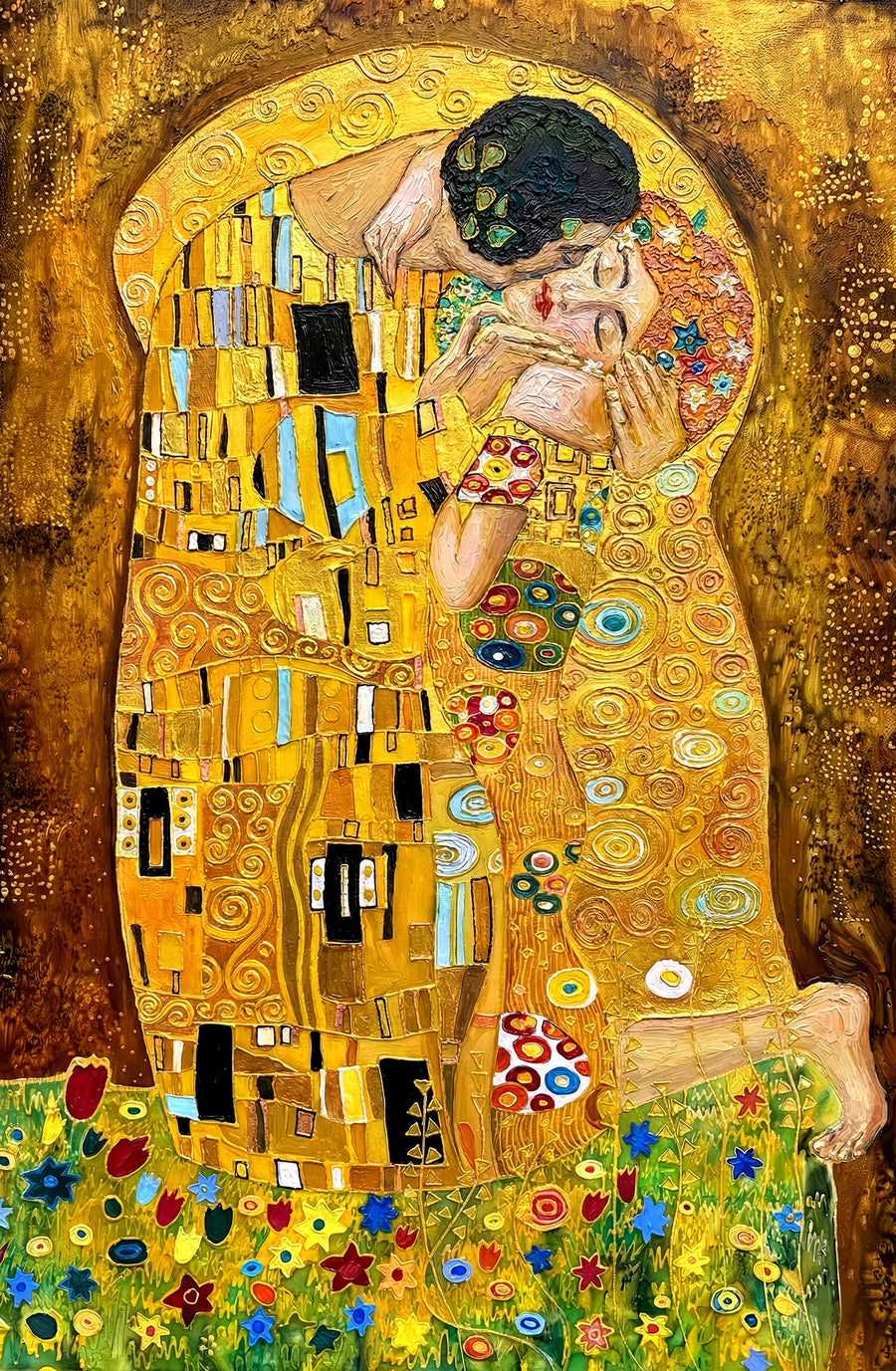 Gustav Klimt Öpücük — 3D Kabartmalı Premium Duvar Sanatı
