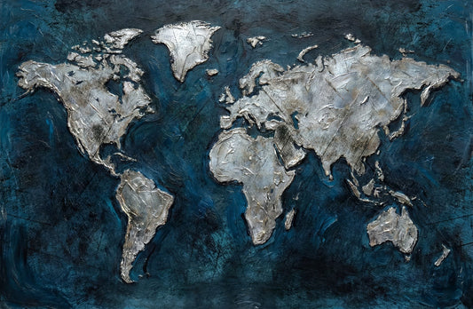 Sapphire Metallic Atlas — 3D Kabartmalı Premium Duvar Sanatı