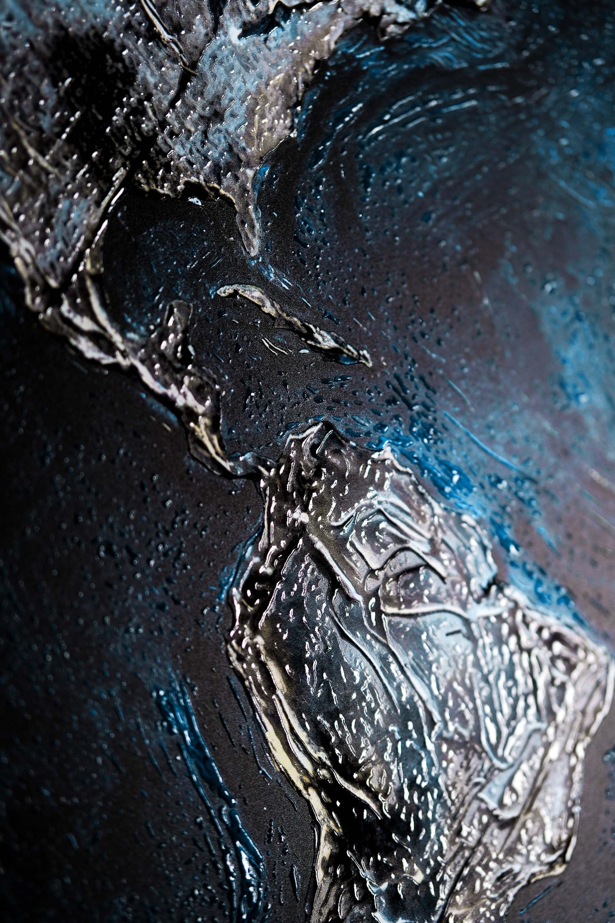 Sapphire Metallic Atlas — 3D Kabartmalı Premium Duvar Sanatı