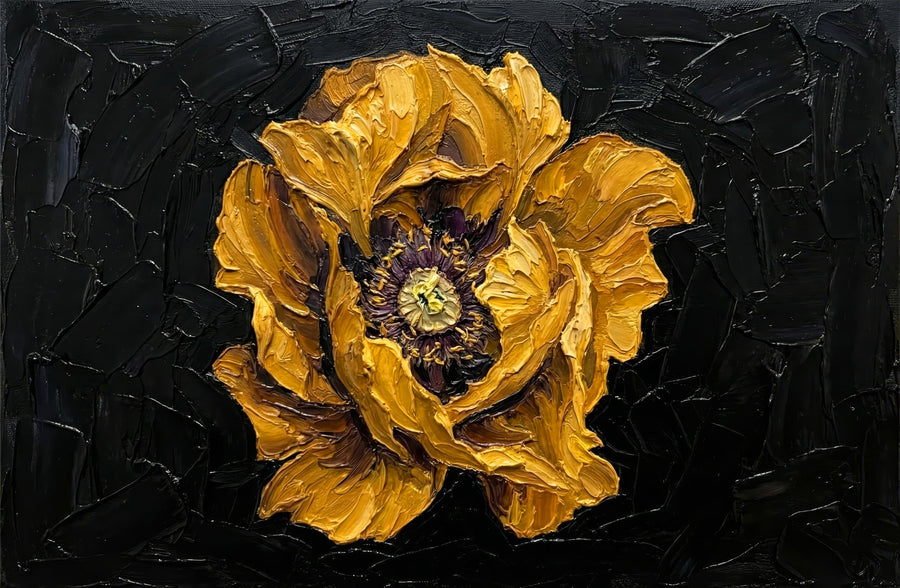 Gilded Obsidian Bloom — 3D Kabartmalı Premium Duvar Sanatı