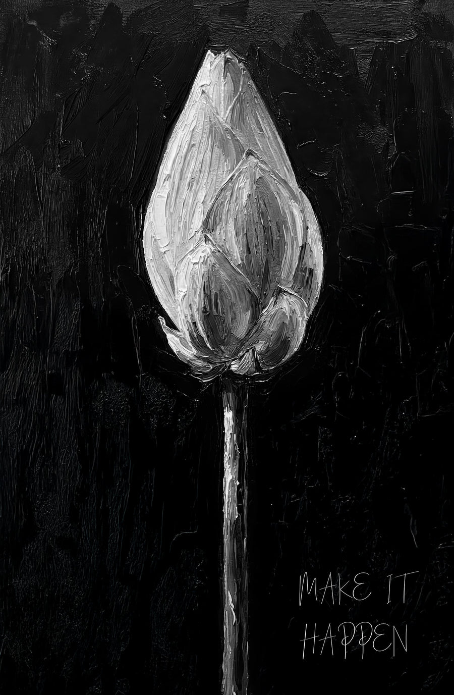 Monokrom Lotus Manifestosu — 3D Kabartmalı Premium Duvar Sanatı