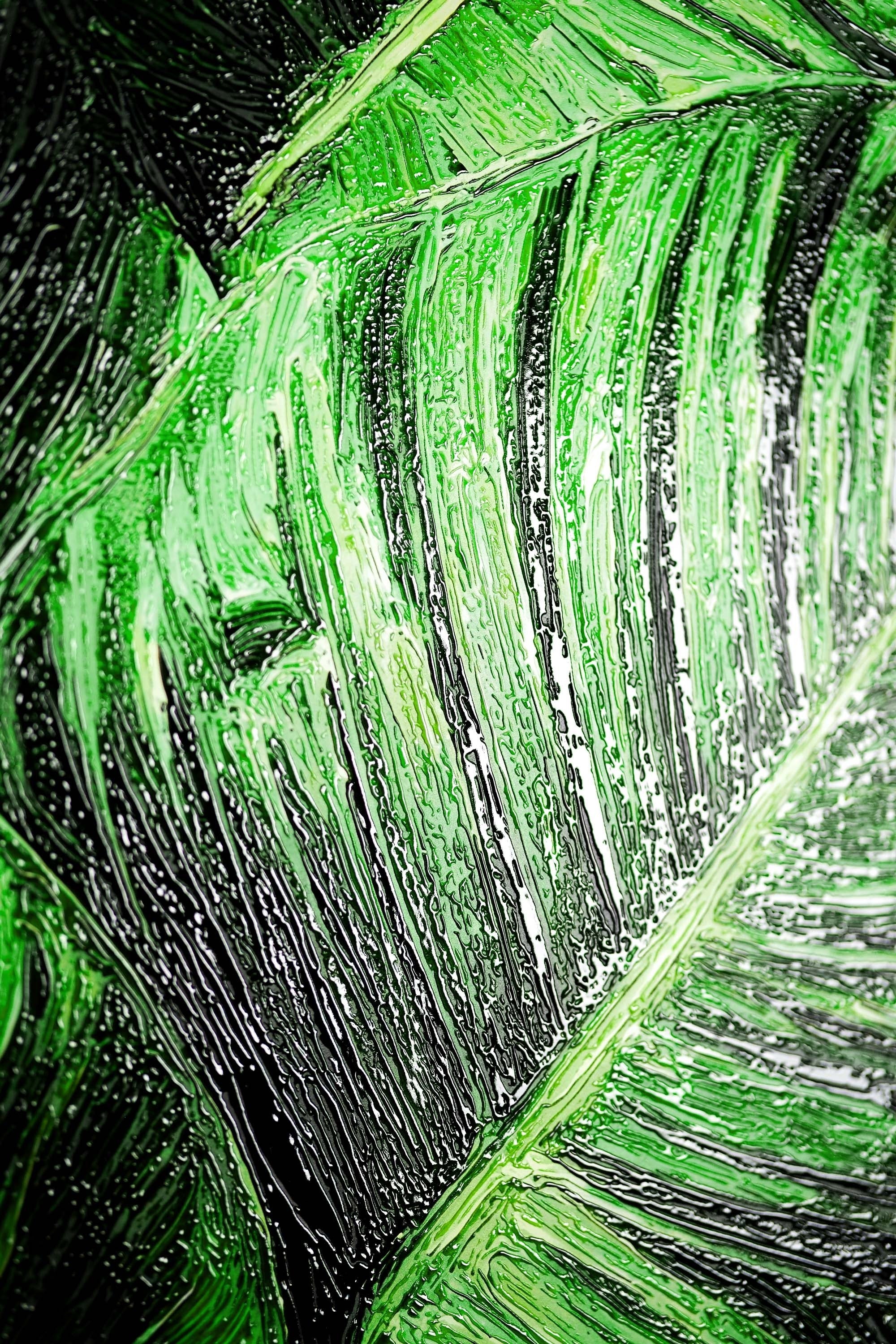 Tropikal Yeşil Esintisi — 3D Kabartmalı Premium Duvar Sanatı