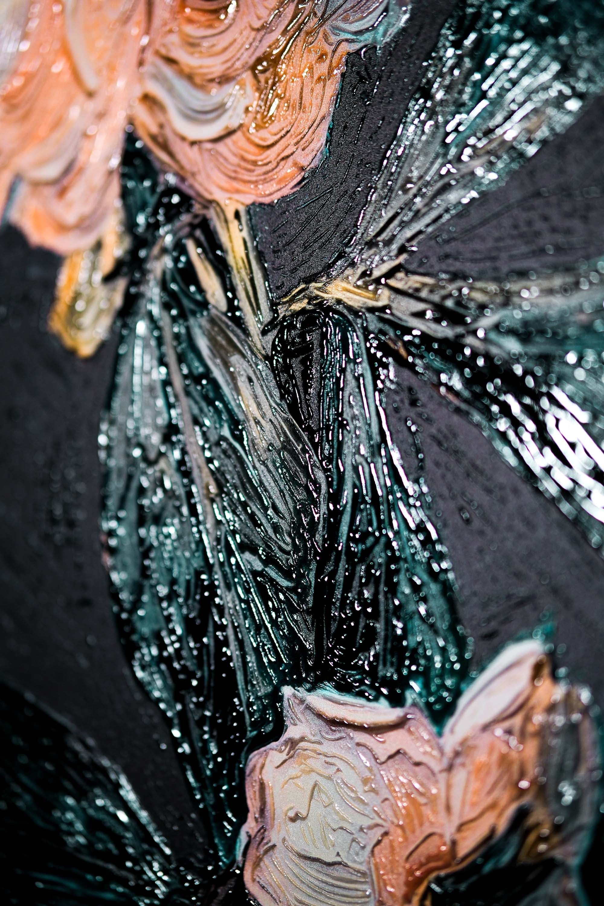 Gece Yarısı Şakayığı ve Kehribar Zambağı — 3D Kabartmalı Premium Duvar Sanatı