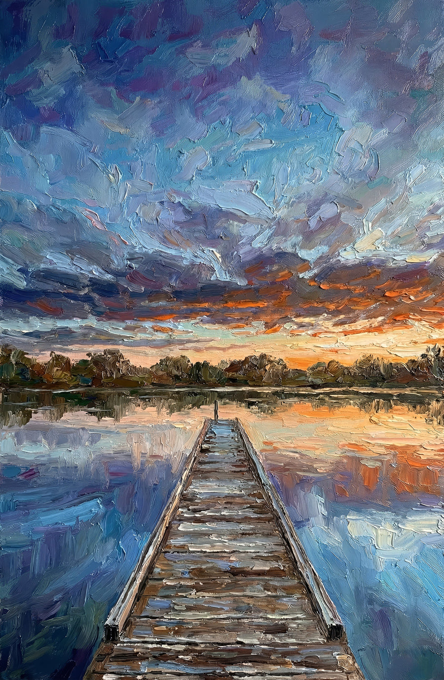 Twilight Pier Reflections — 3D Kabartmalı Premium Duvar Sanatı