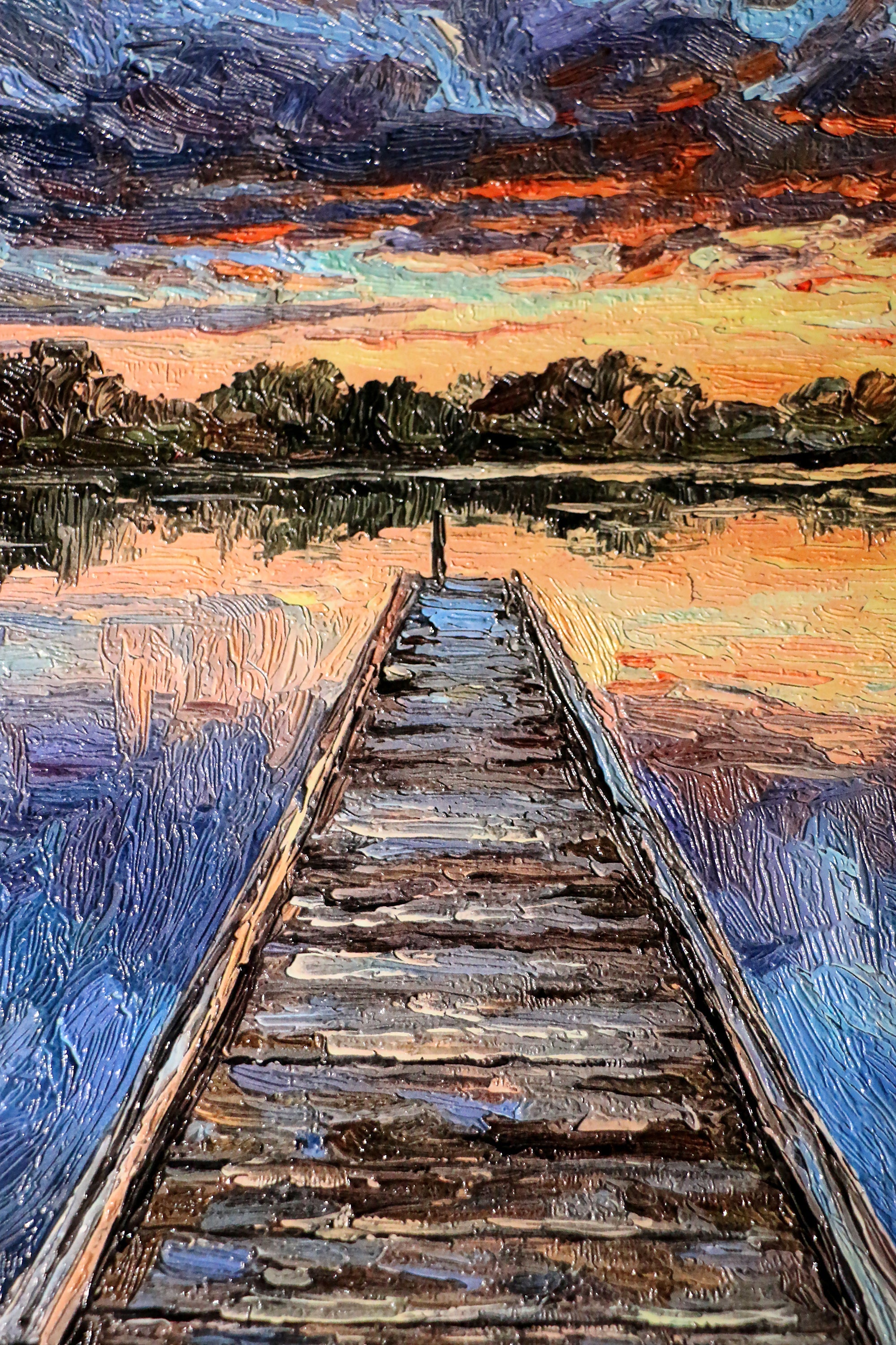 Twilight Pier Reflections — 3D Kabartmalı Premium Duvar Sanatı