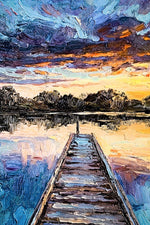 Twilight Pier Reflections — 3D Kabartmalı Premium Duvar Sanatı