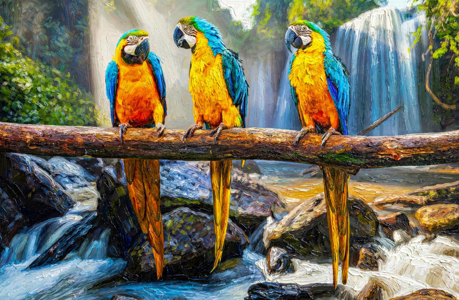 Tropical Trio Haven — 3D Kabartmalı Premium Duvar Sanatı