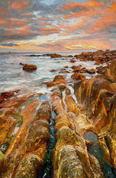 Amber Coastline Reverie — 3D Kabartmalı Premium Duvar Sanatı
