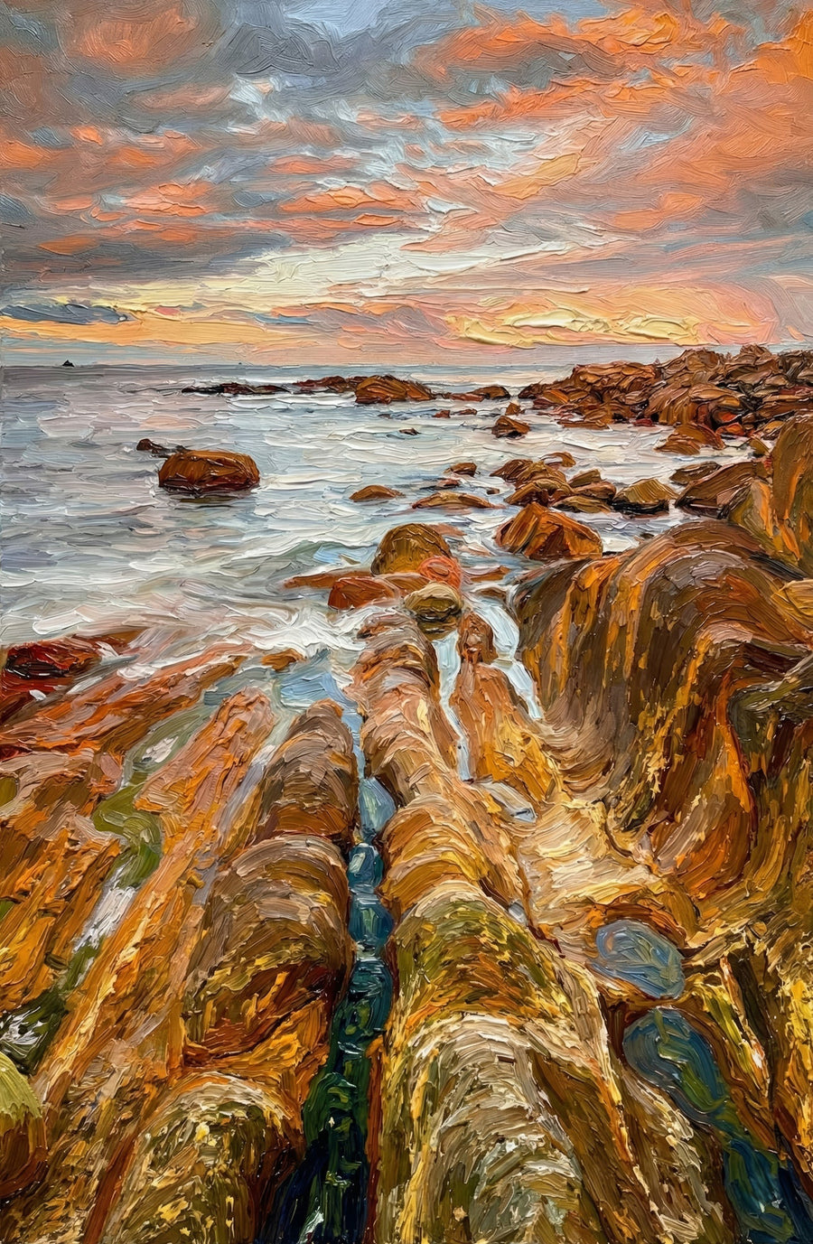 Amber Coastline Reverie — 3D Kabartmalı Premium Duvar Sanatı